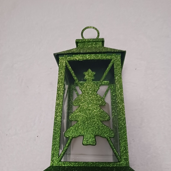 Christmas 13" Lantern w Green Glitter - Picture 3 of 5